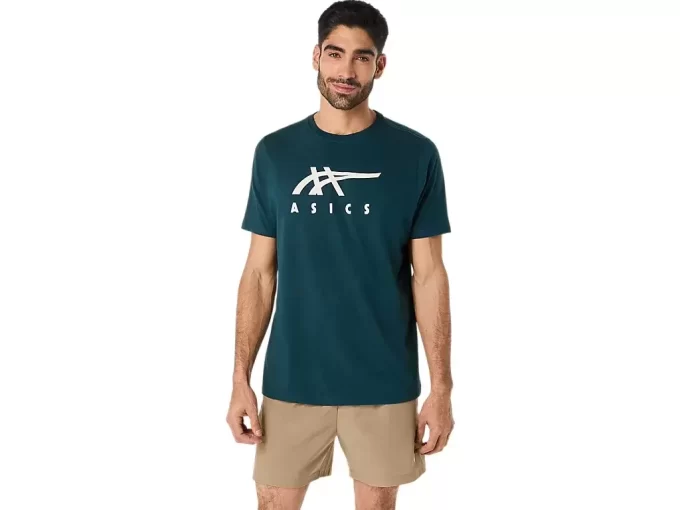 ASICS STRIPETE KORT ERME T-SKJORTE