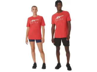 ASICS STRIPETE KORT ERME T-SKJORTE