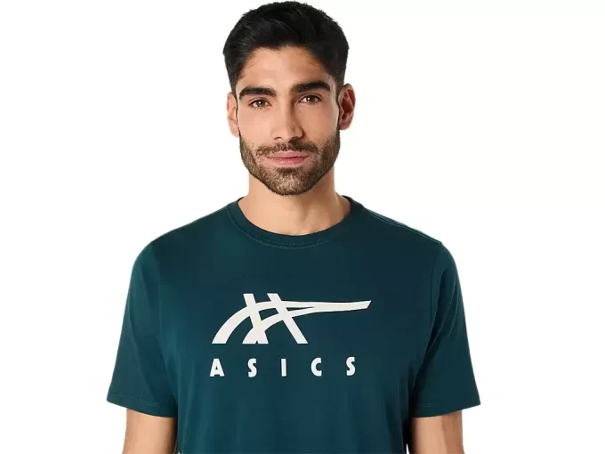 ASICS STRIPETE KORT ERME T-SKJORTE