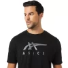 ASICS STRIPETE KORT ERME T-SKJORTE