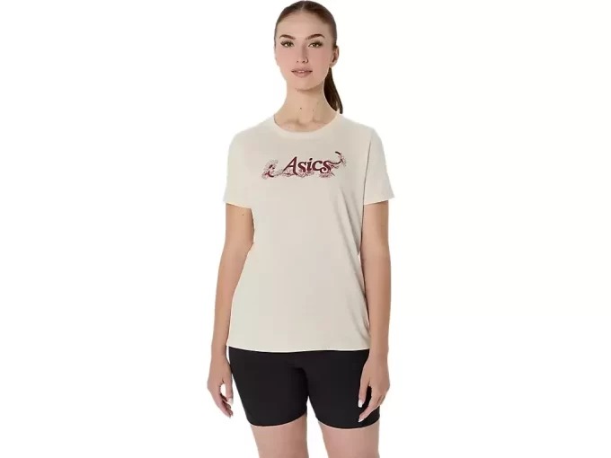 DAME ASICS BLOMSTER-T-SKJORTE MED SLAGORD, KORT ERME