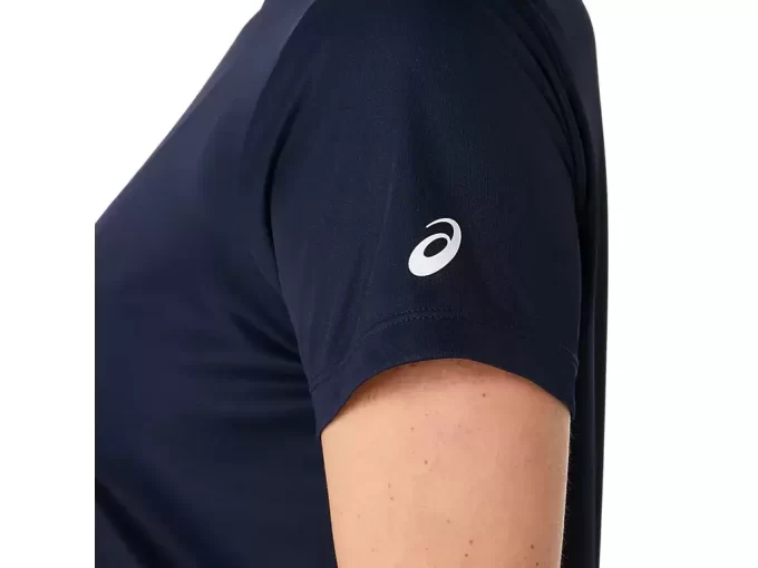 DAME-T-SKJORTE MED GRAFISK OG TENNISBANE